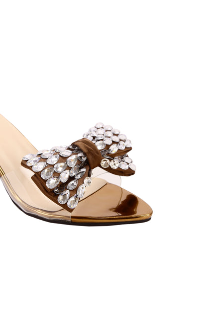 Diamond buckle bow transparent slingback sandals