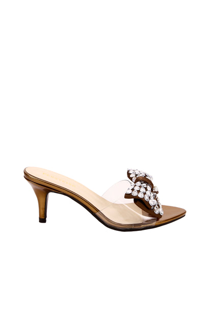 Diamond buckle bow transparent slingback sandals