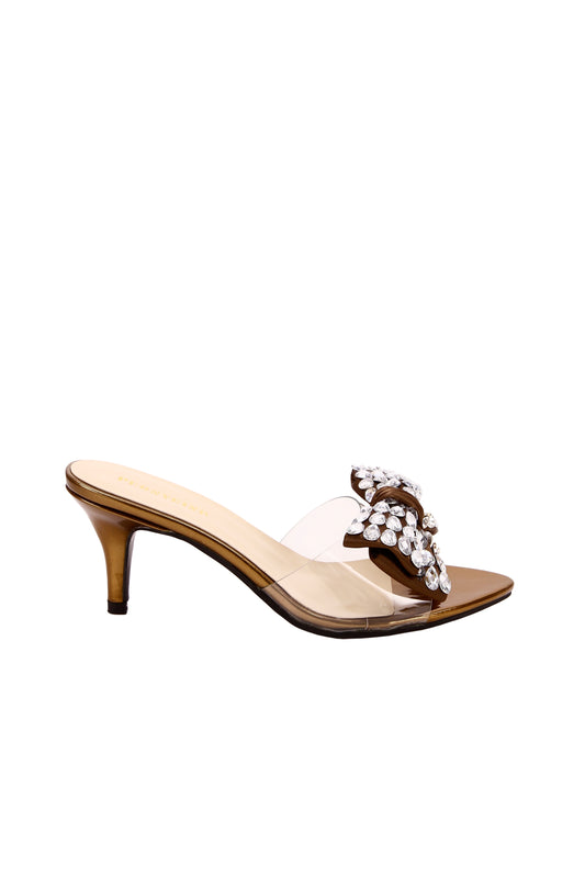 Diamond buckle bow transparent slingback sandals