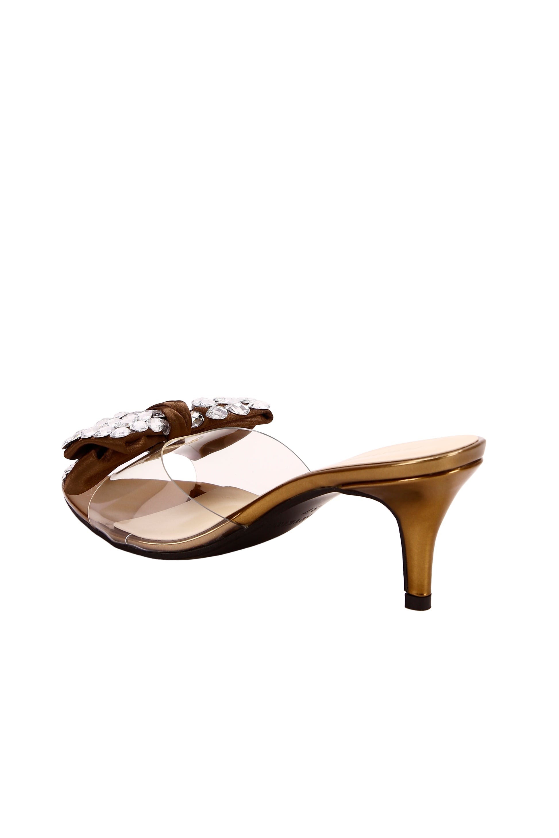 Diamond buckle bow transparent slingback sandals