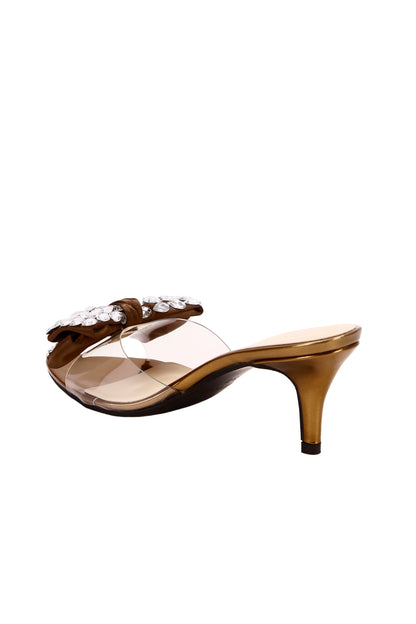 Diamond buckle bow transparent slingback sandals