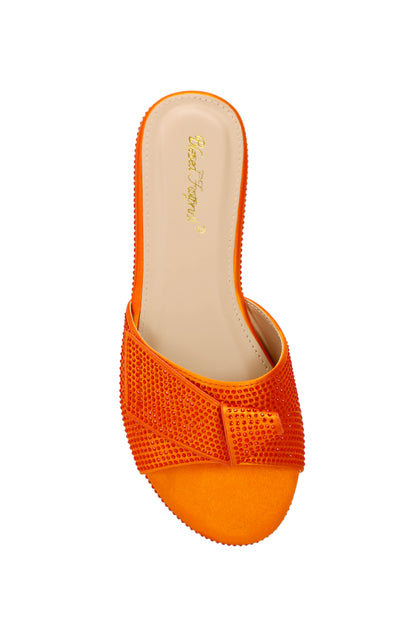 Fashionable Women's orange Bow Knot Decorated Suede-Like Anti-Slip Flat Heel Sandals, Beach Casual Slippers  6658-9