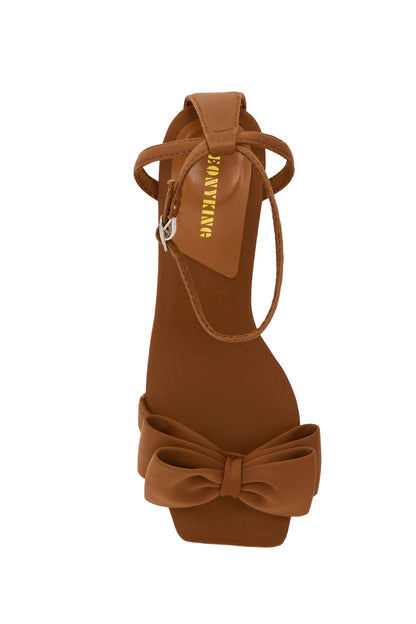 Women's Bow Decor Pointed Toe Elastic Strap High Heel Sandals, Elegant For Party, Commute And Daily Wear, Fashion Satin Brown High Heel Shoes For Summer And Autumn Valentines  7909-5