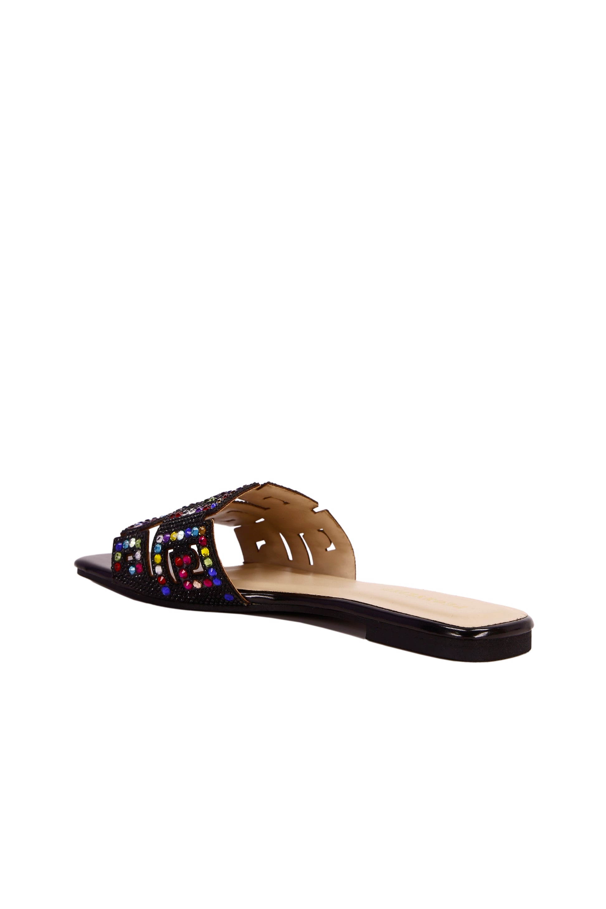 New Women Flat Sandals Fashion Rhinestone Square Toe Slip On Comfortable Non-Slip Flat Slip-On Sandals Slippers, Shiny & Versatile To Match Dresses, Shorts, Casual Elegant Lady Shoes Valentines 8008-12