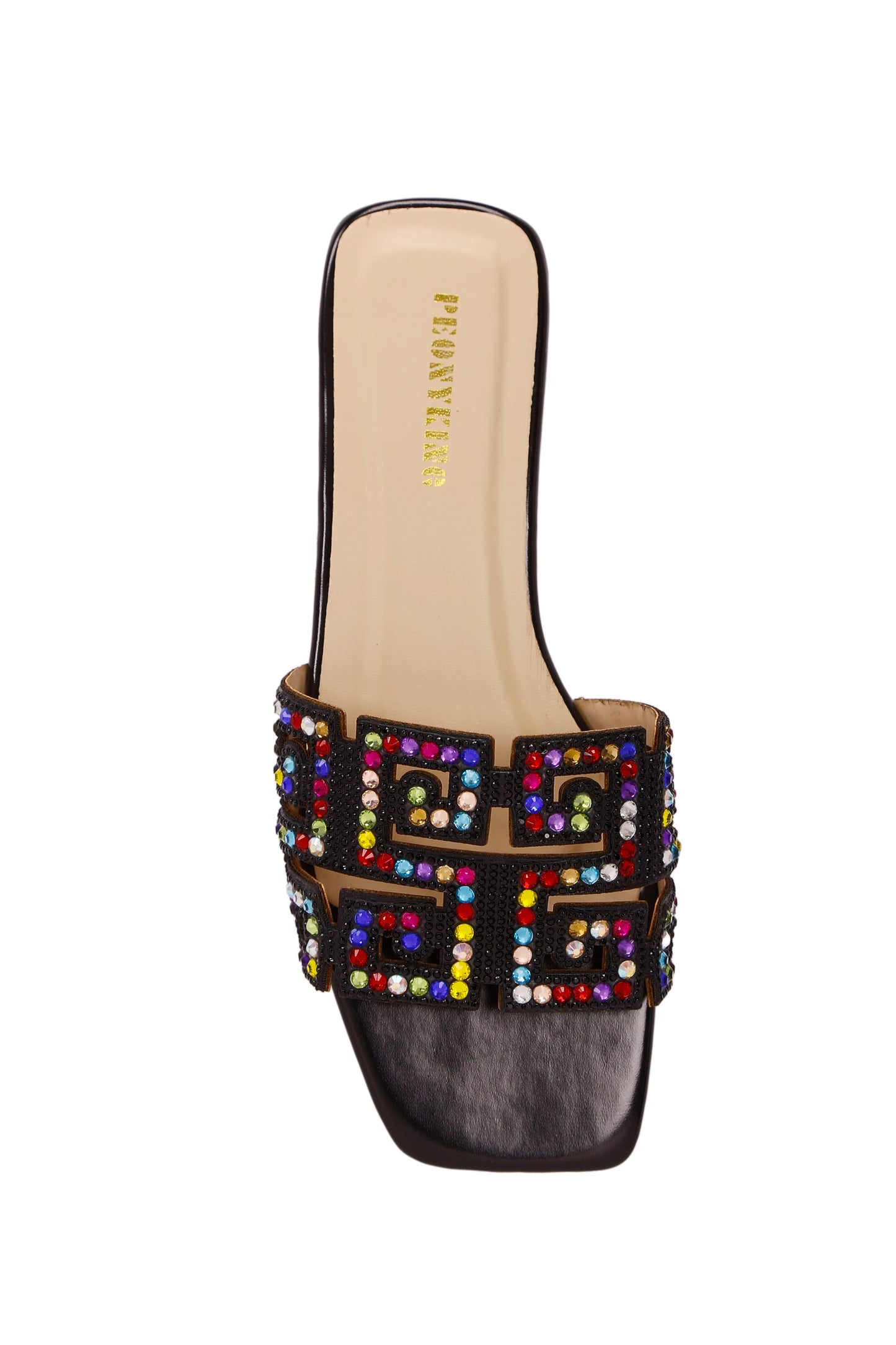 New Women Flat Sandals Fashion Rhinestone Square Toe Slip On Comfortable Non-Slip Flat Slip-On Sandals Slippers, Shiny & Versatile To Match Dresses, Shorts, Casual Elegant Lady Shoes Valentines 8008-12