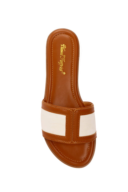 Wide Fit Women's Casual Flat Slippers, Round Toe Non-Slip Slides, Indoor Outdoor Beach Sandals  868-18