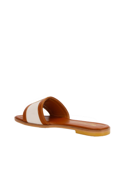 Wide Fit Women's Casual Flat Slippers, Round Toe Non-Slip Slides, Indoor Outdoor Beach Sandals  868-18