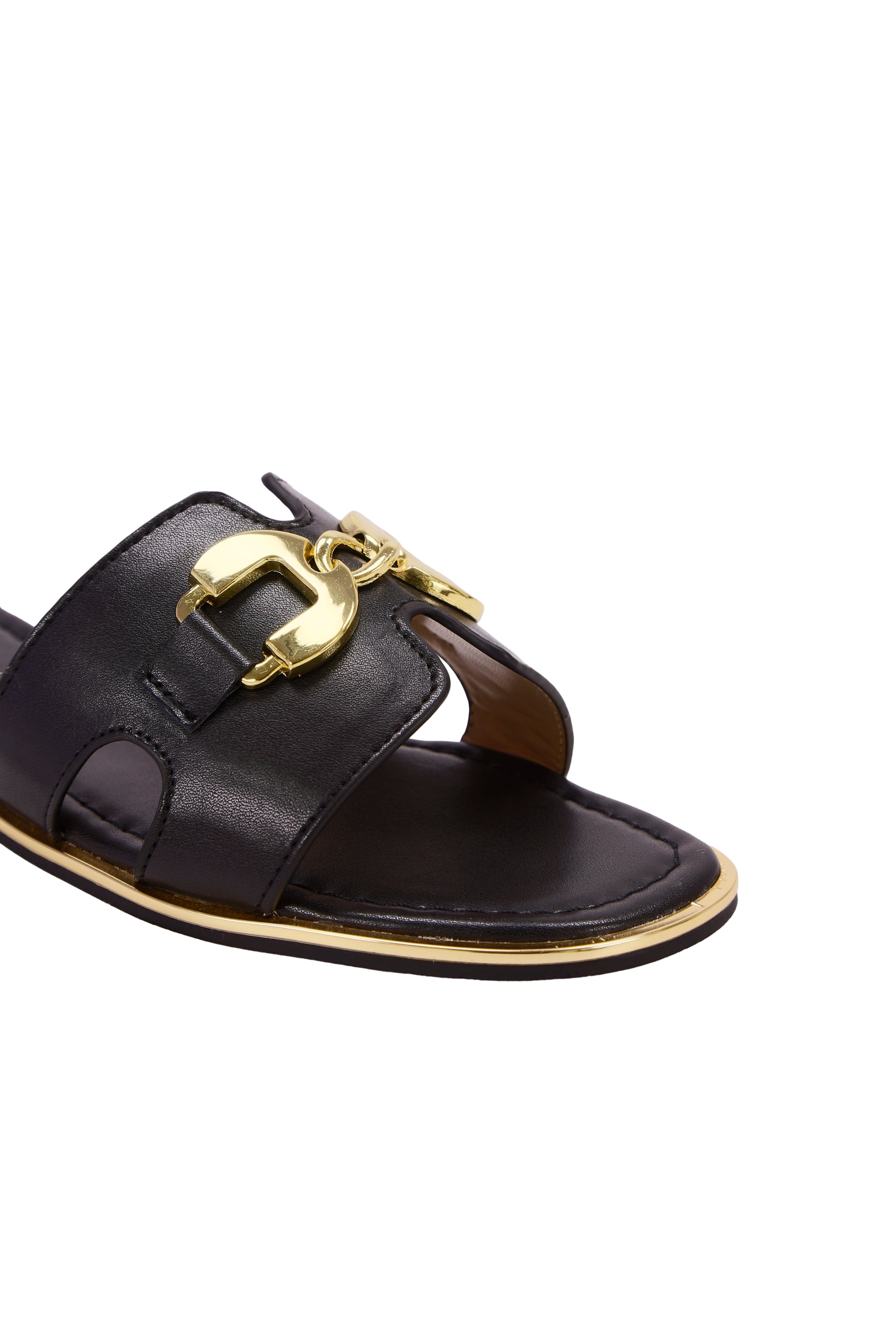 Black and gold buckle slippers