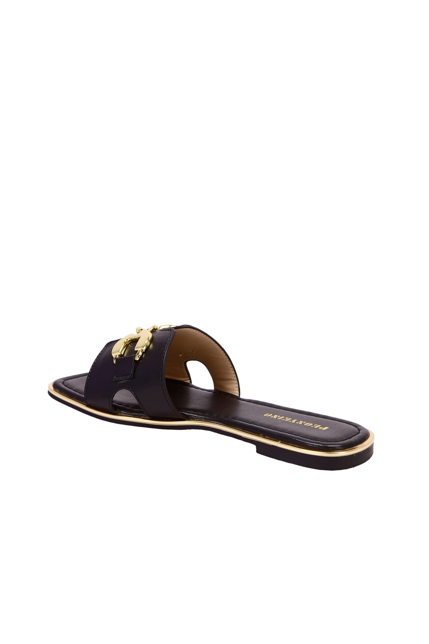 Black and gold buckle slippers