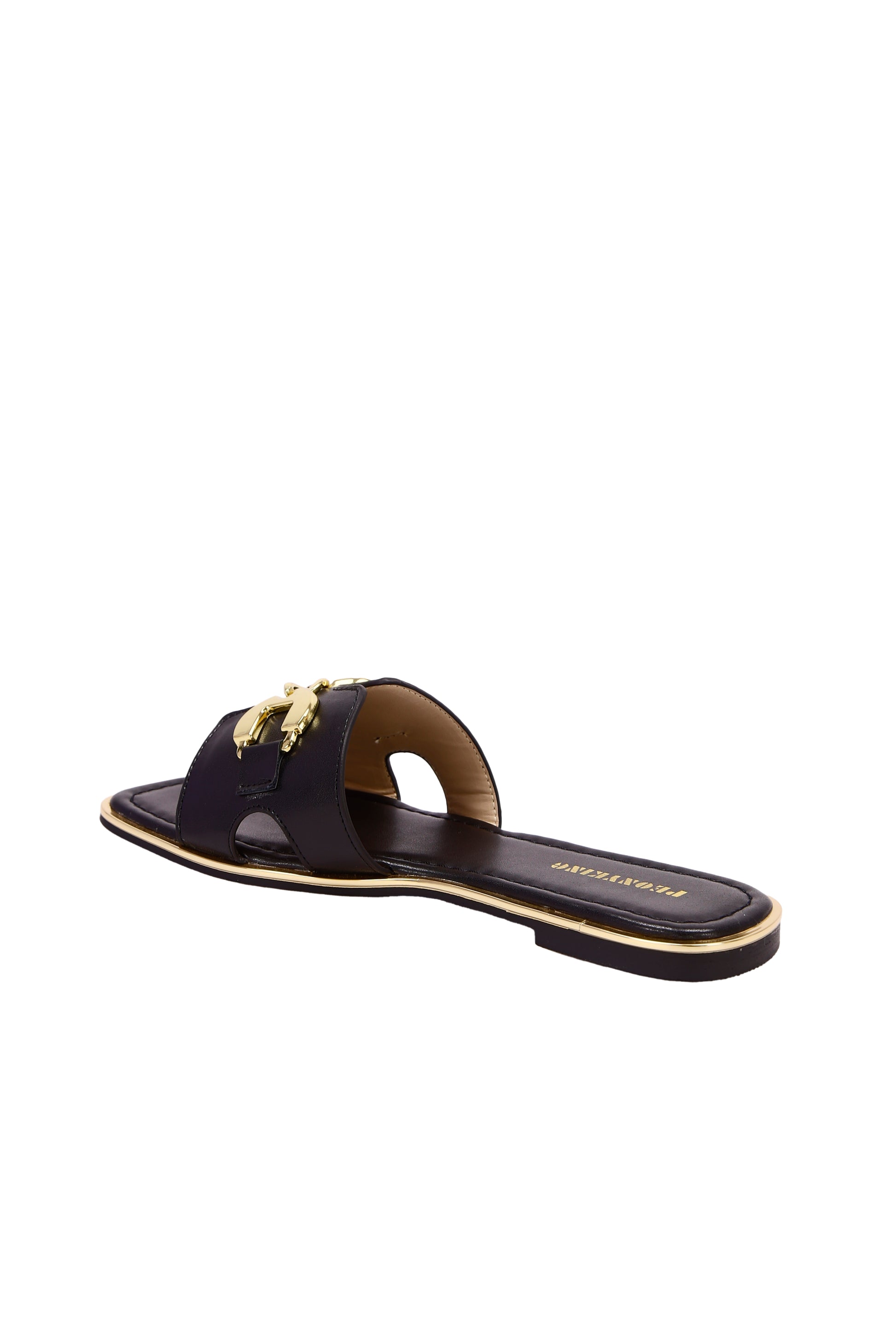 Black and gold buckle slippers